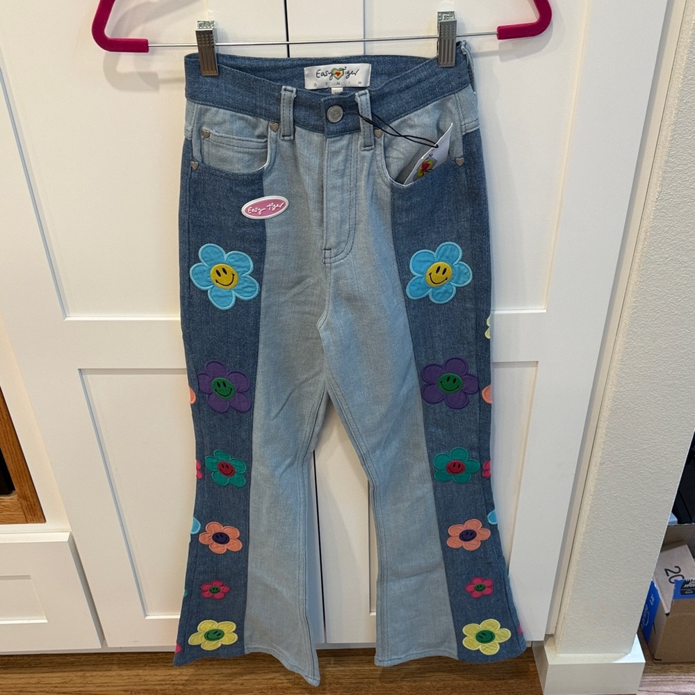 Easy Tiger Flare Denim with Heart Embroidery NWT